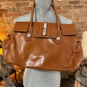 Michael Kors brown distressed leather satchel handbag